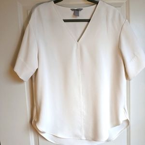 Drop shoulder v neck white blouse